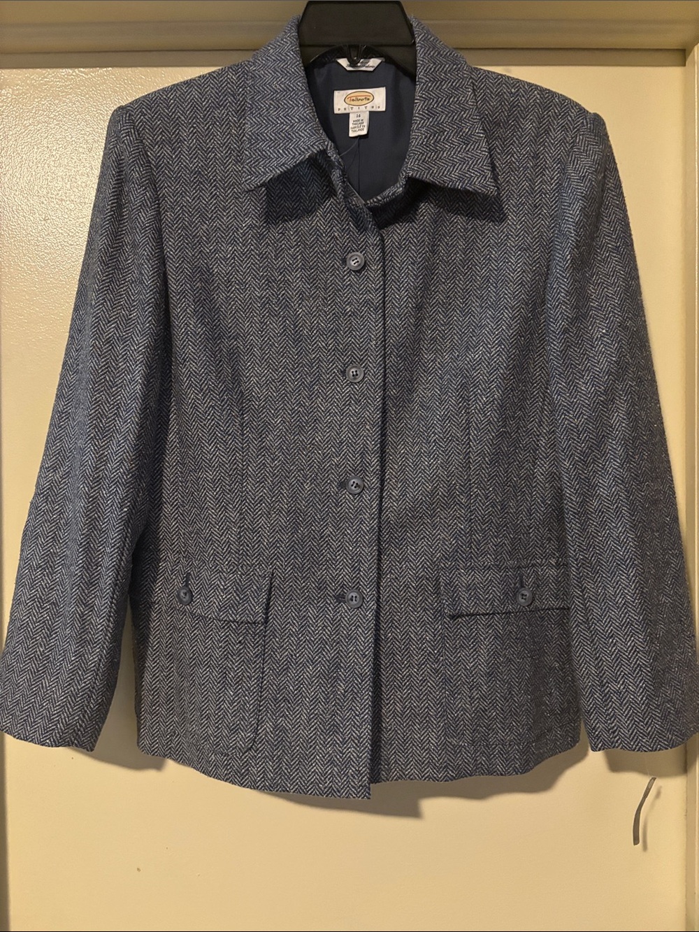 Talbots Blue Herringbone Button-Front Blazer NWT Size 14